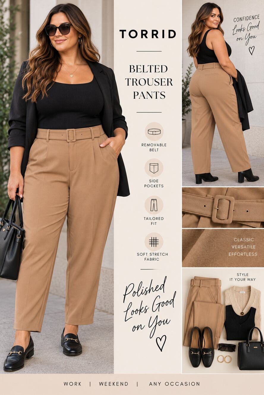 Torrid Belted Trouser Pants Size 24 Tan High Rise Tapered NWT